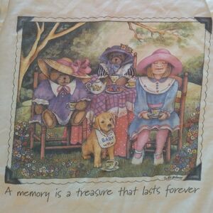 Vintage 90s Air Waves Teddy Bears Puppy Tea Party T-Shirt